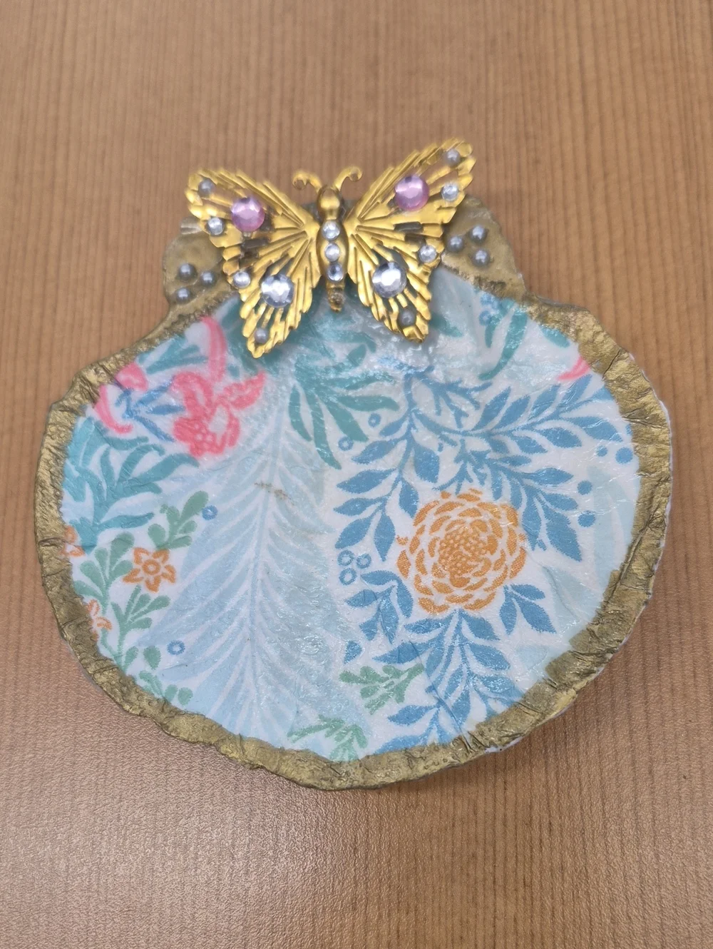 Golden Butterfly Floral Trinket Dish - Blue & Gold